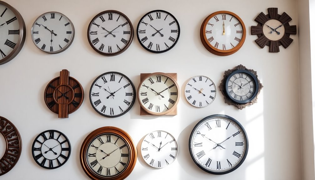 variety of wall clocks