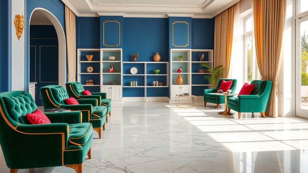 neutral backdrop highlights jewel tones