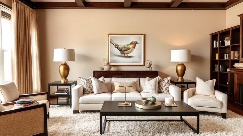 neutral tones with bold accents