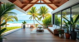 tropical villa with lush indoor outdoor living