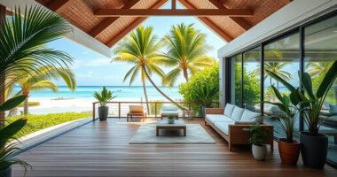 tropical villa with lush indoor outdoor living