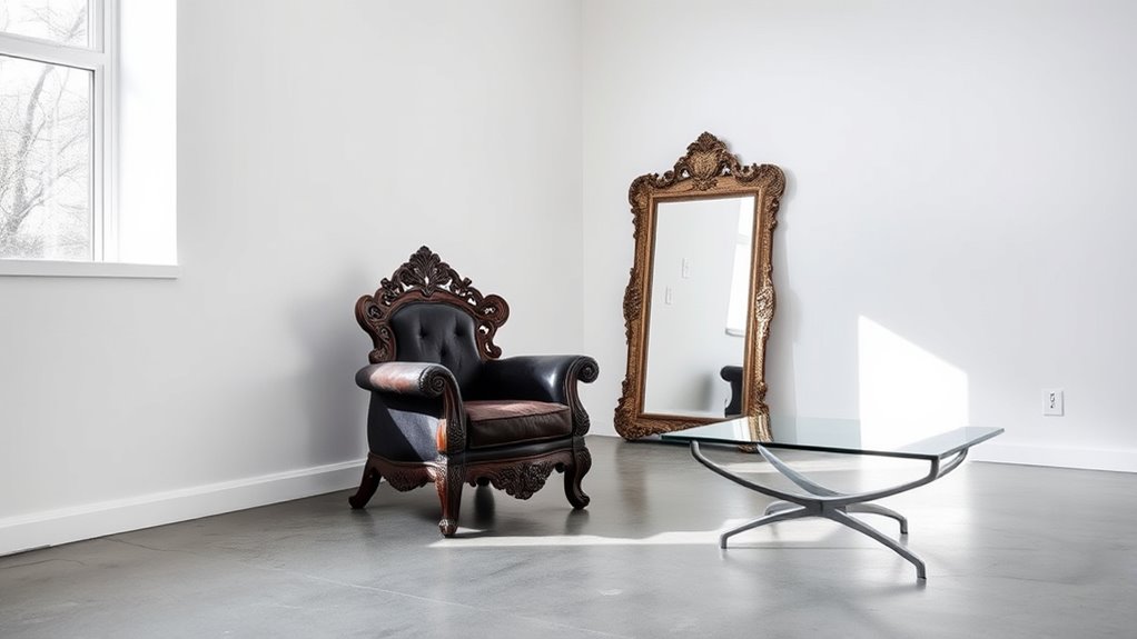 vintage accents enhance minimalist interiors