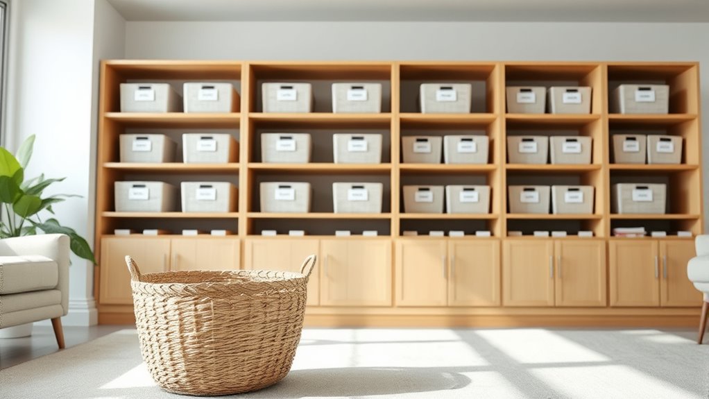 organize with labeled bins