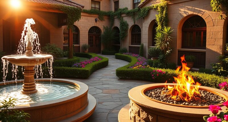 fountains fire and plantings