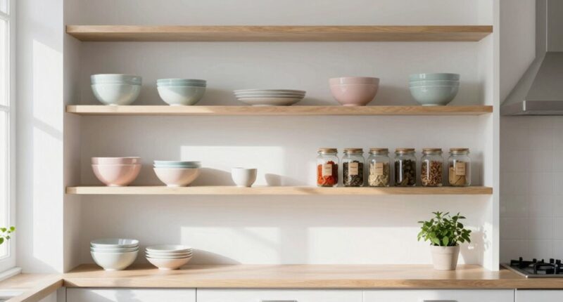 organized minimalist shelving arrangement