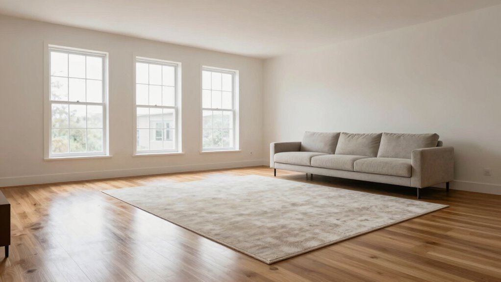 use larger rugs strategically