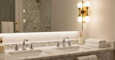 elegant lighting enhances bathroom