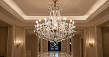 foyer transformation with chandelier