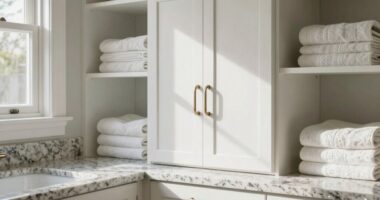organized linen cabinet placement
