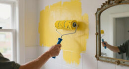Their DIY Wall Mural Saved This Yellow and Stained Guest Bathroom