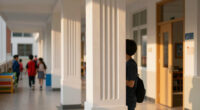 vertical white pillars compose rhythmic facade enfolding primary school in italy