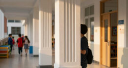 vertical white pillars compose rhythmic facade enfolding primary school in italy