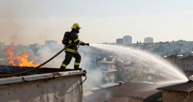 Fire Erupts On Roof Of Ankara Building