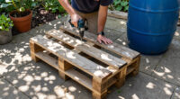Man Uses Old Wood Pallets To Build A Backyard Rain Barrel Stand With An Impressive DIY