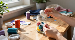 Savvy Upcyclers Transform Old Glass Jars Into A Sewing Kit With An Impressive DIY